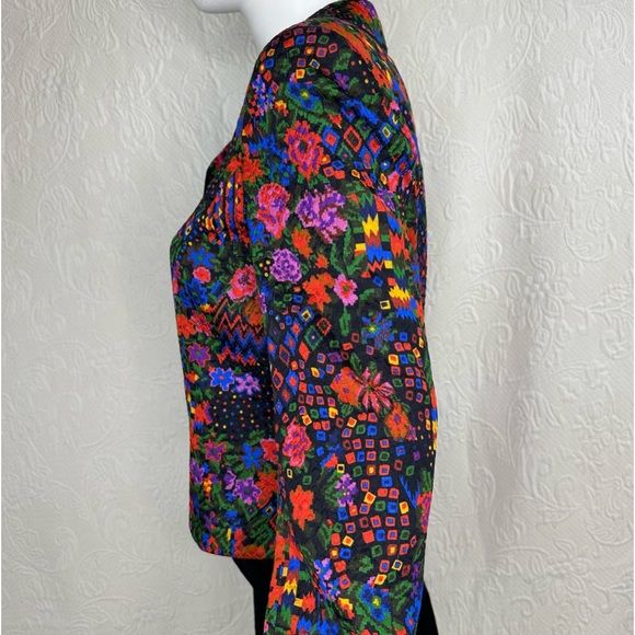 Caroline Charles London Wool Silk Multicolor Floral Geometric Blazer - Picture 5 of 15